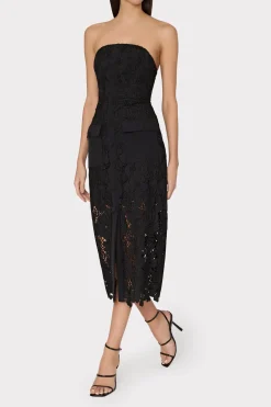 MILLY Little Black Dresses-Adrienne Roja Lace Midi Dress Black