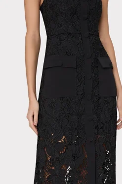 MILLY Guest Of Dresses-Adrienne Roja Lace Midi Dress Black