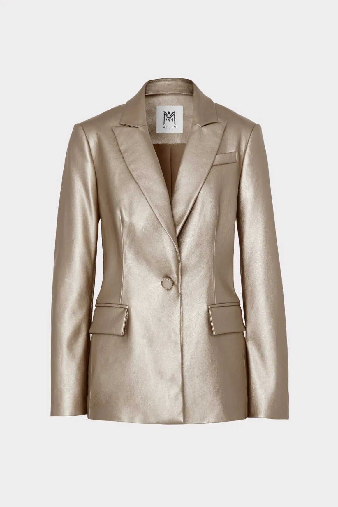 MILLY Coats & Jackets-Alexa Vegan Leather Blazer Silver