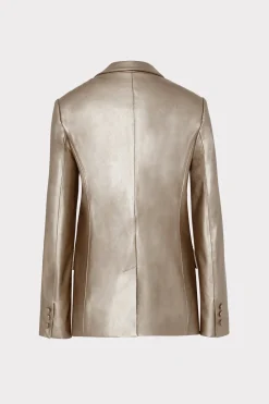 MILLY Coats & Jackets-Alexa Vegan Leather Blazer Silver