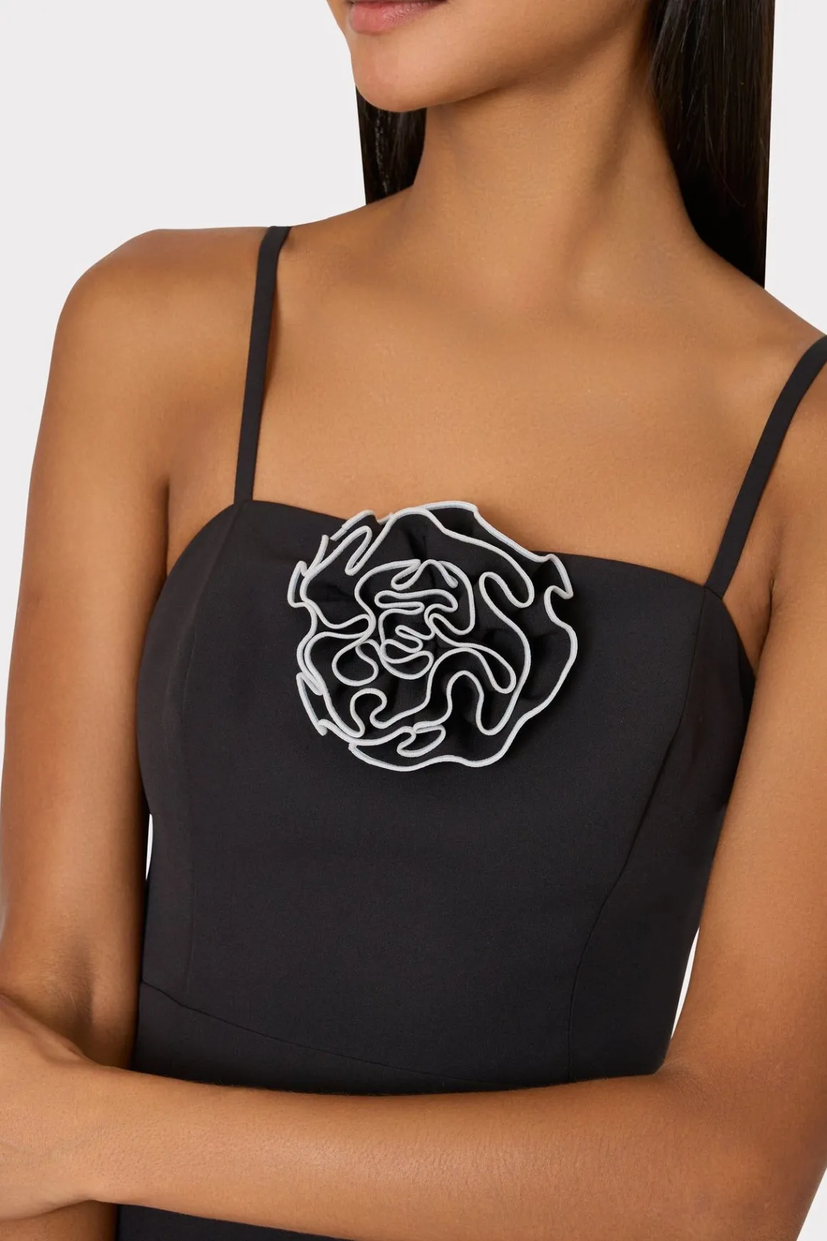MILLY Jumpsuits & Rompers-Allison 3D Rosette Cady Midi Dress Black