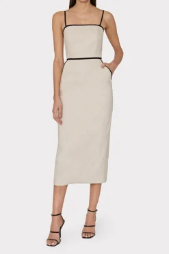 MILLY Guest Of Dresses-Amara Linen Contrast Midi Dress Natural