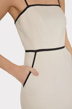 MILLY Guest Of Dresses-Amara Linen Contrast Midi Dress Natural