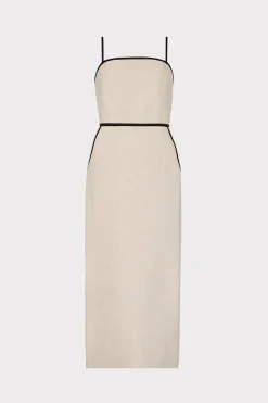 MILLY Cocktail Dresses-Amara Linen Contrast Midi Dress Natural