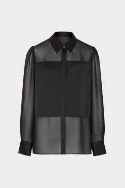 MILLY Tops-Andy Satin Combo Button Up Blouse Black