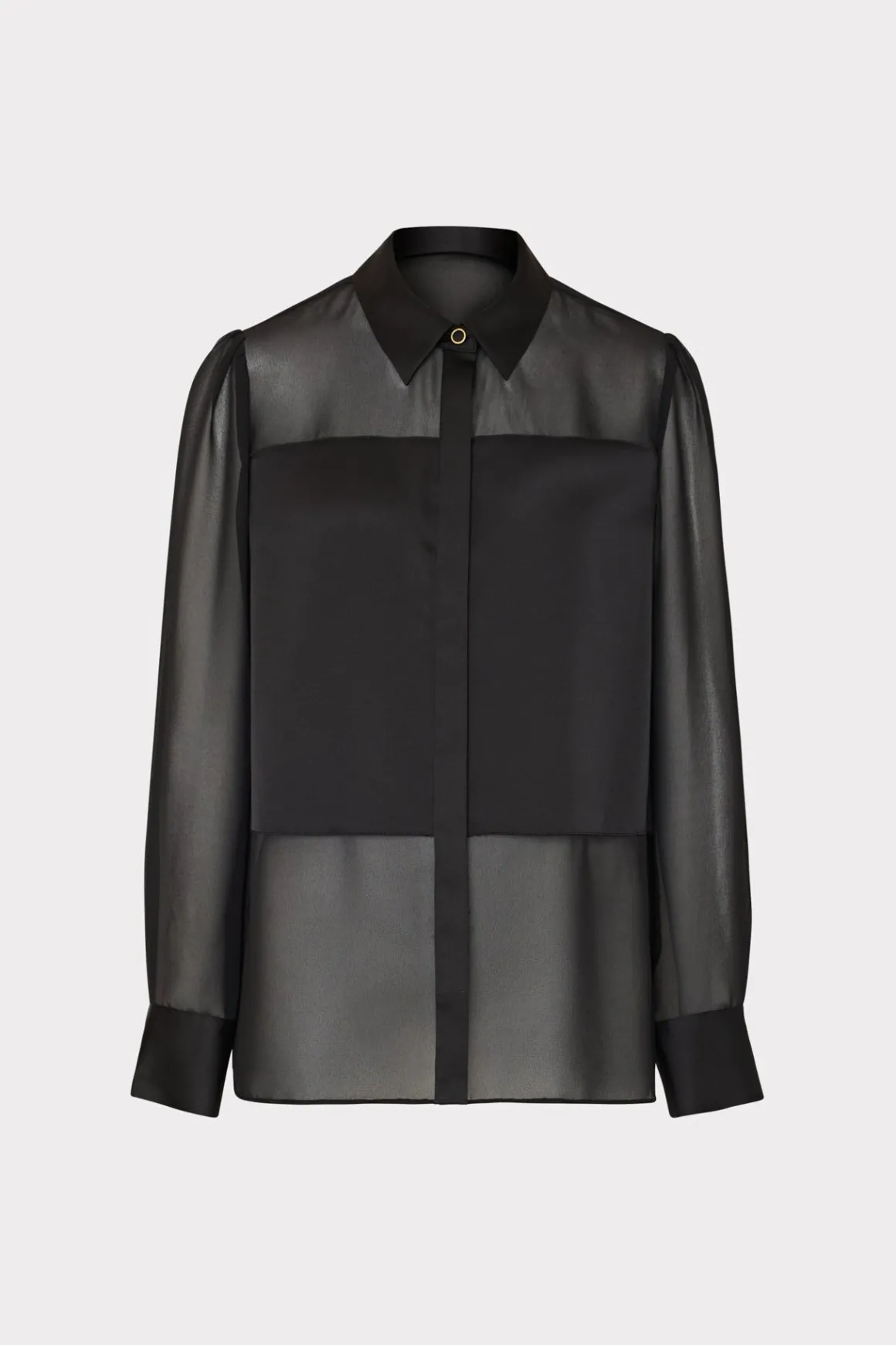 MILLY Tops-Andy Satin Combo Button Up Blouse Black