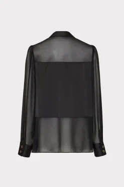 MILLY Tops-Andy Satin Combo Button Up Blouse Black
