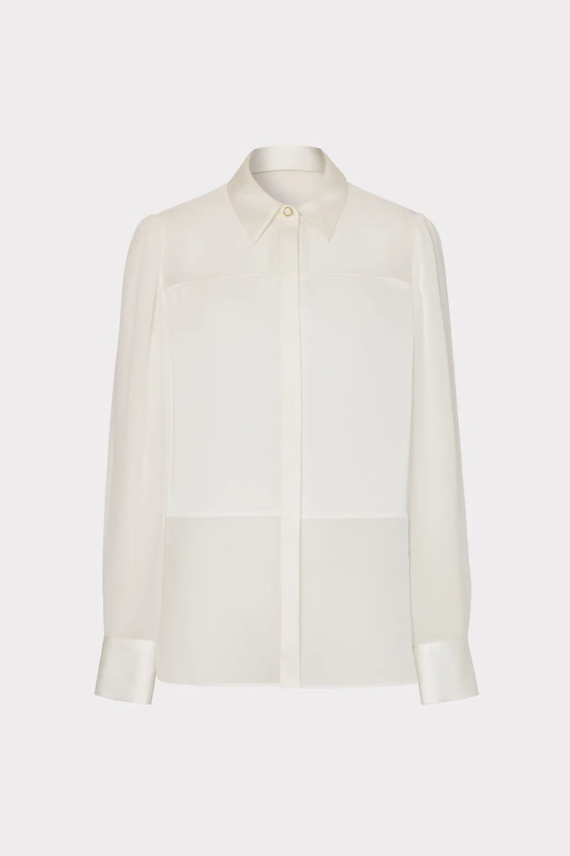 MILLY Tops-Andy Satin Combo Button Up Blouse White