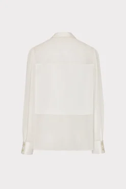 MILLY Tops-Andy Satin Combo Button Up Blouse White