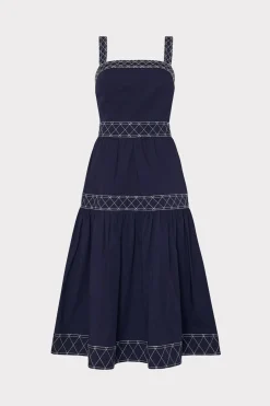 MILLY Sundresses-Annette Poplin Midi Dress Navy