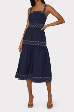 MILLY Day Dresses-Annette Poplin Midi Dress Navy