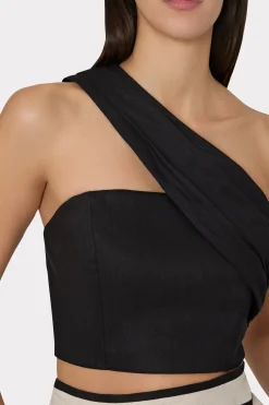 MILLY Tops-Arantza Draped One Shoulder Top Black