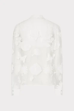MILLY Tops-Ashley 3D Butterfly Embroidery Blouse White