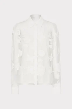 MILLY Jumpsuits & Rompers-Ashley 3D Butterfly Embroidery Blouse White
