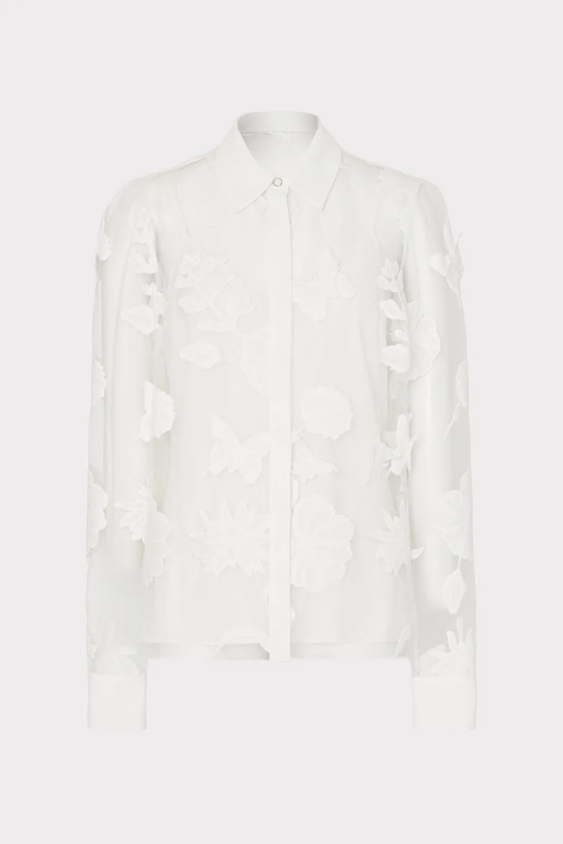 MILLY Jumpsuits & Rompers-Ashley 3D Butterfly Embroidery Blouse White