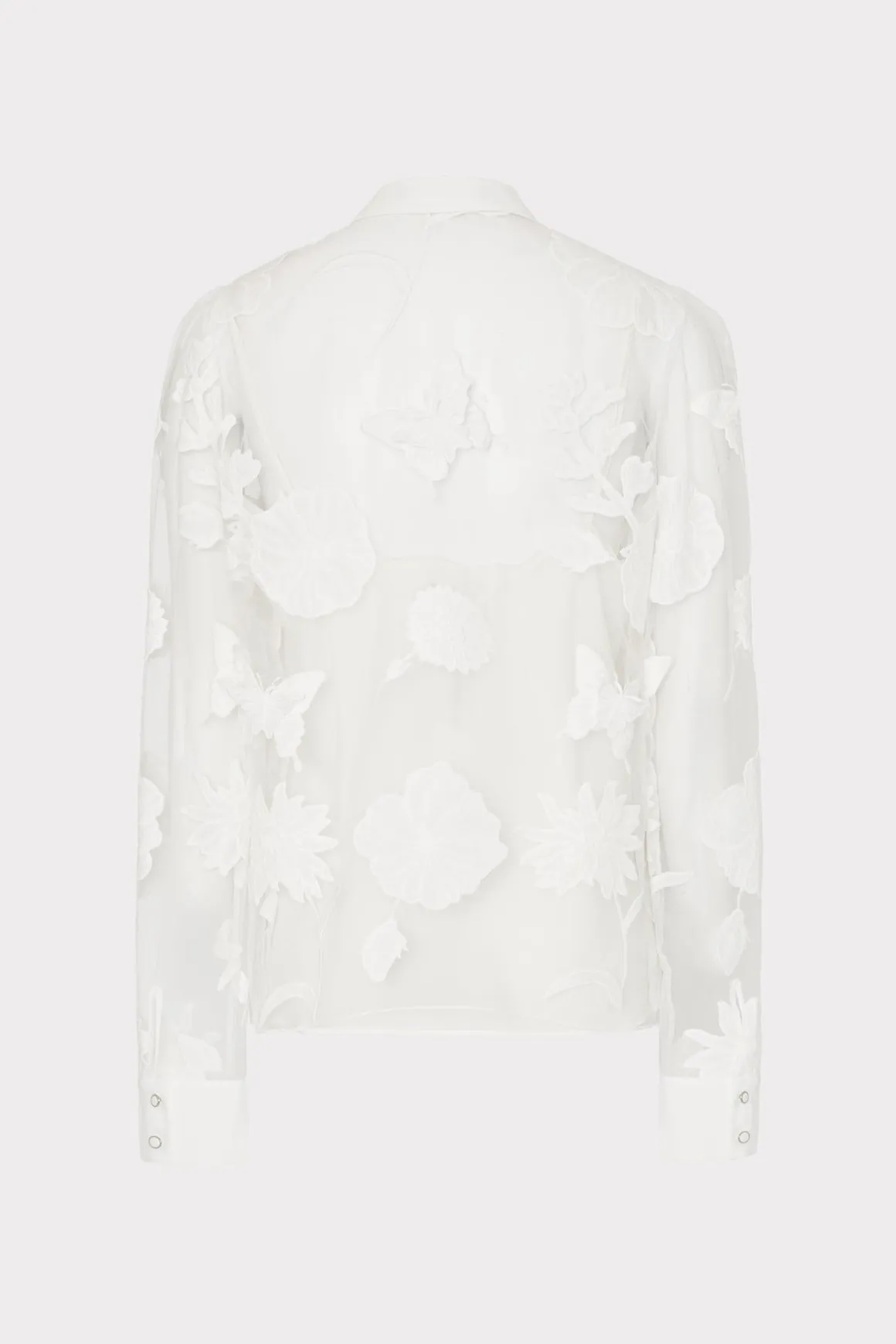 MILLY Jumpsuits & Rompers-Ashley 3D Butterfly Embroidery Blouse White