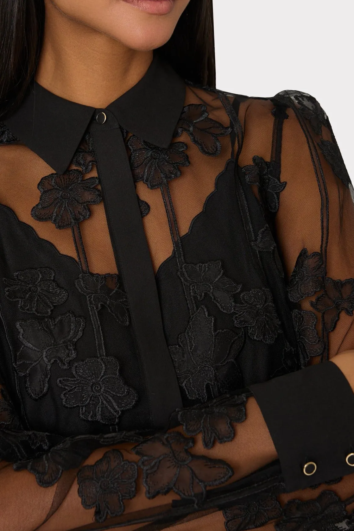 MILLY Tops-Ashton 3D Butterfly Embroidery Blouse Black