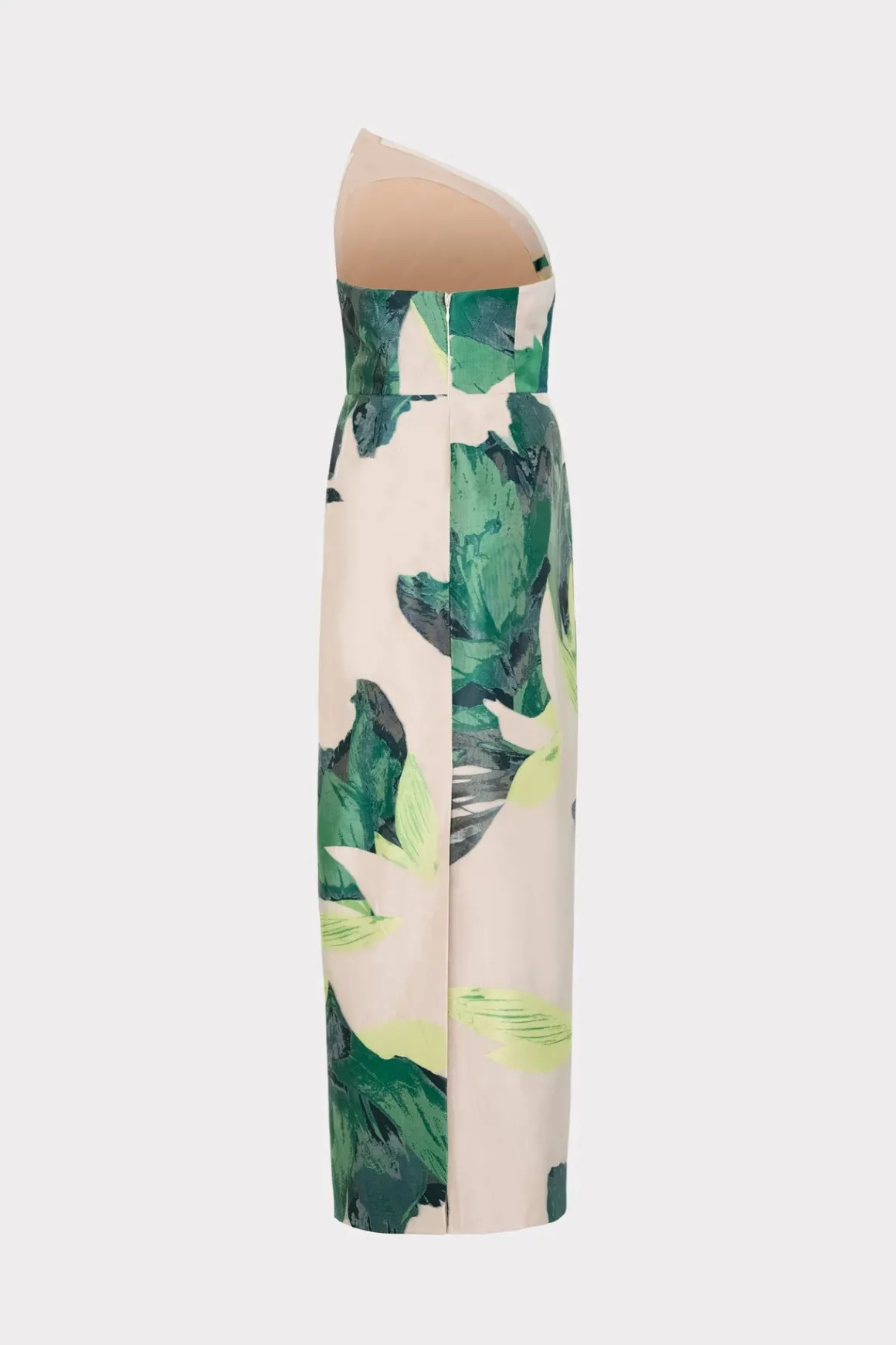 MILLY Cocktail Dresses-Asymetrical Tropical Forest Jacquard Midi Dress Green Multi