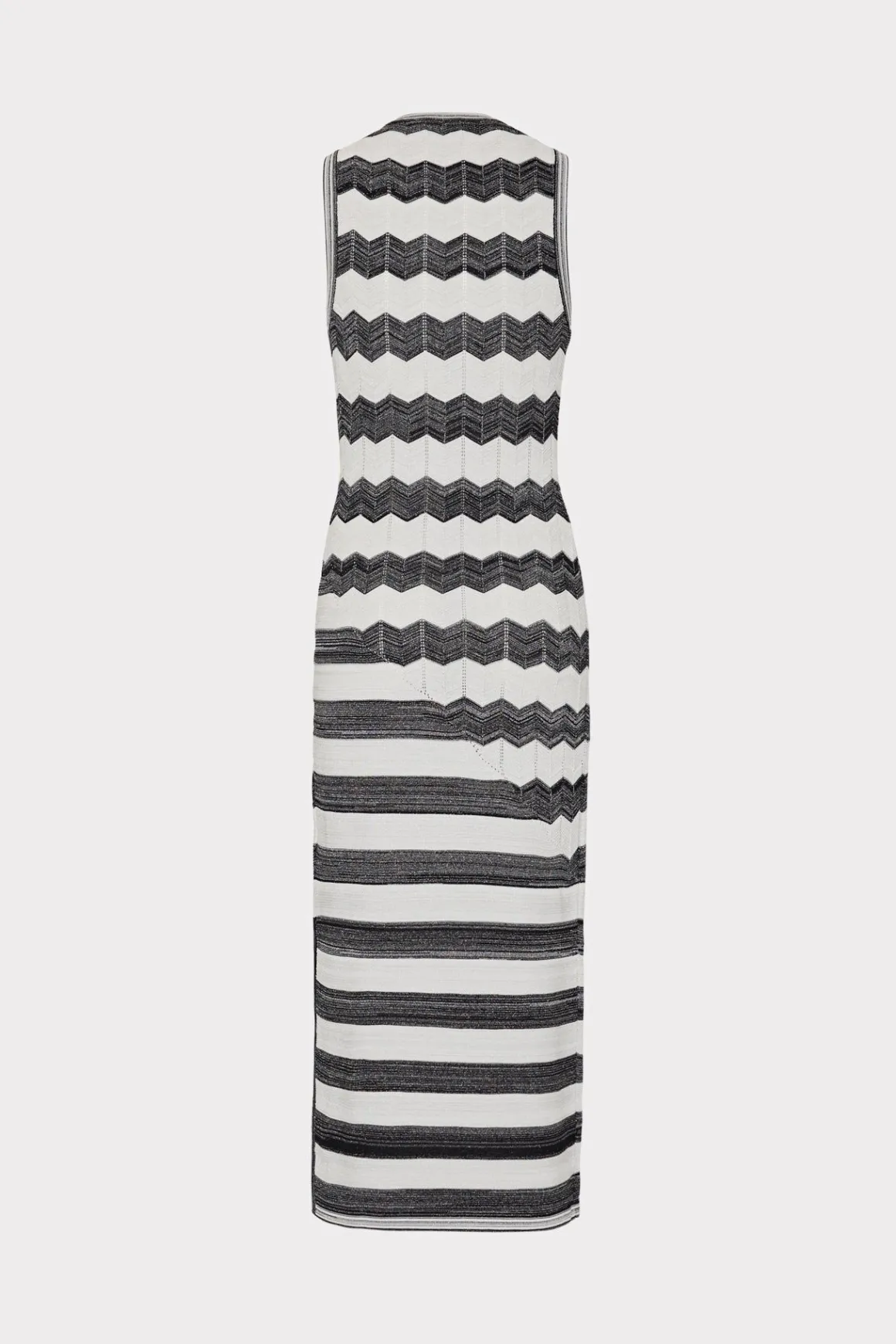 MILLY Knit Dresses-Asymetrical Zig Zag Midi Dress Black/Ecru