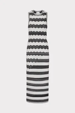 MILLY Sundresses-Asymetrical Zig Zag Midi Dress Black/Ecru