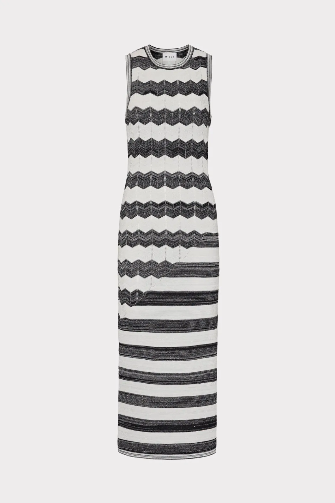 MILLY Sweaters & Knits-Asymetrical Zig Zag Midi Dress Black/Ecru