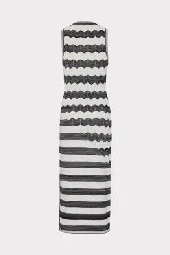 MILLY Jumpsuits & Rompers-Asymetrical Zig Zag Midi Dress Black/Ecru