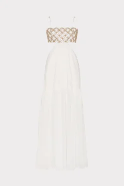 MILLY Jumpsuits & Rompers-Atalia Mirrored Embroidery Maxi Cover-Up Dress White/Gold