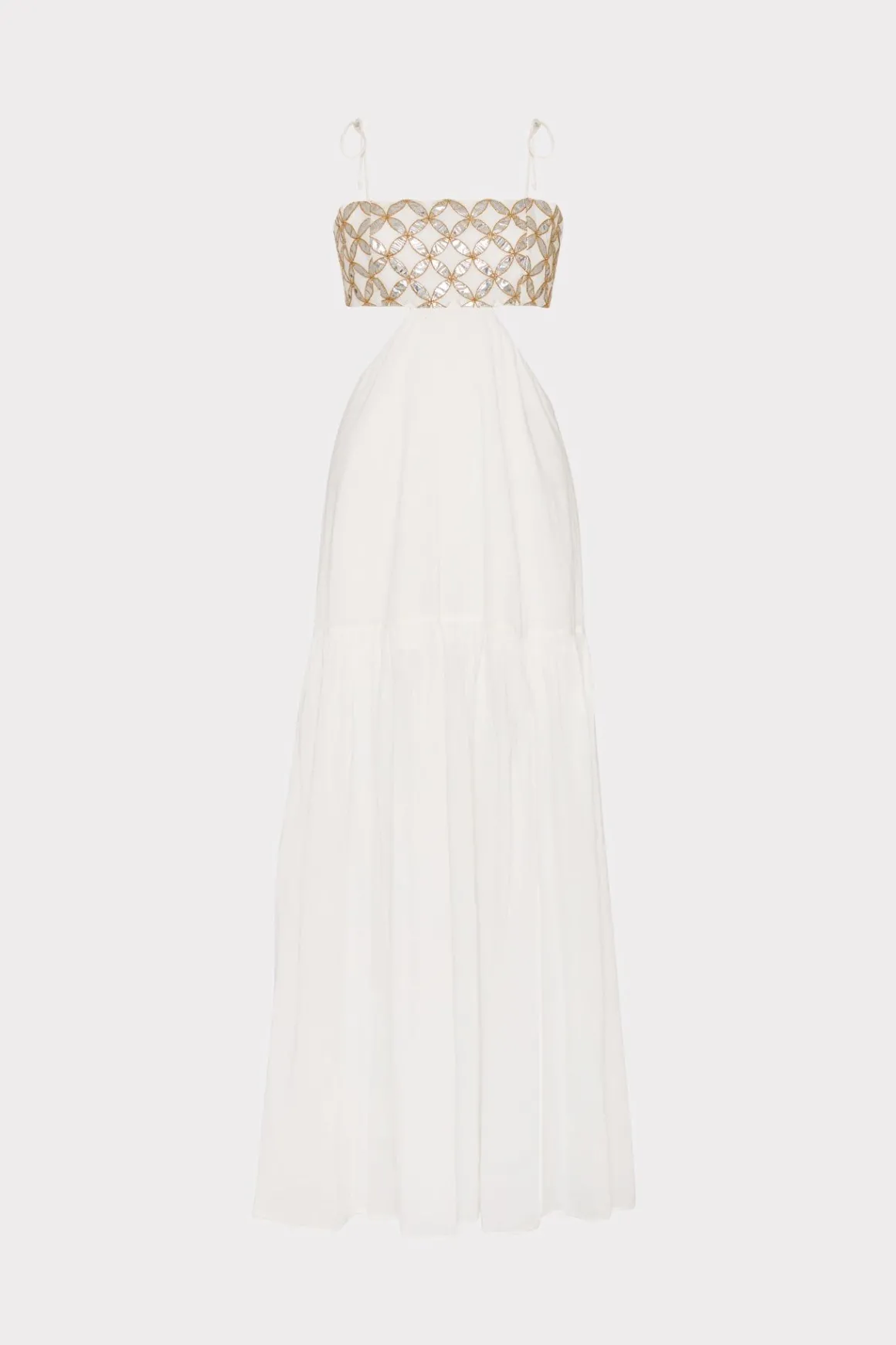 MILLY Jumpsuits & Rompers-Atalia Mirrored Embroidery Maxi Cover-Up Dress White/Gold