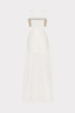 MILLY Jumpsuits & Rompers-Atalia Mirrored Embroidery Maxi Cover-Up Dress White/Gold