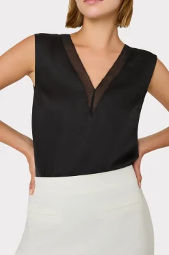 MILLY Jumpsuits & Rompers-Avianna Satin Sleeveless Top Black