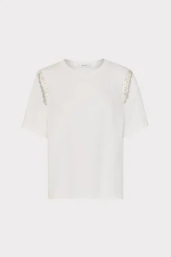 MILLY Jumpsuits & Rompers-Avril Crystal Trim Tee White