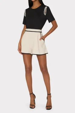 MILLY Tops-Avril Crystal Trim Tee Black