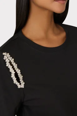 MILLY Tops-Avril Crystal Trim Tee Black