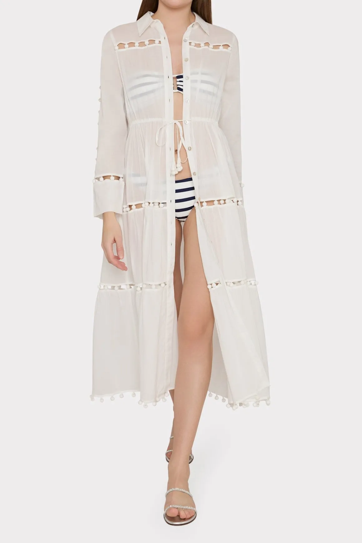 MILLY Jumpsuits & Rompers-Beaded Cotton Voile Cover-Up Dress White