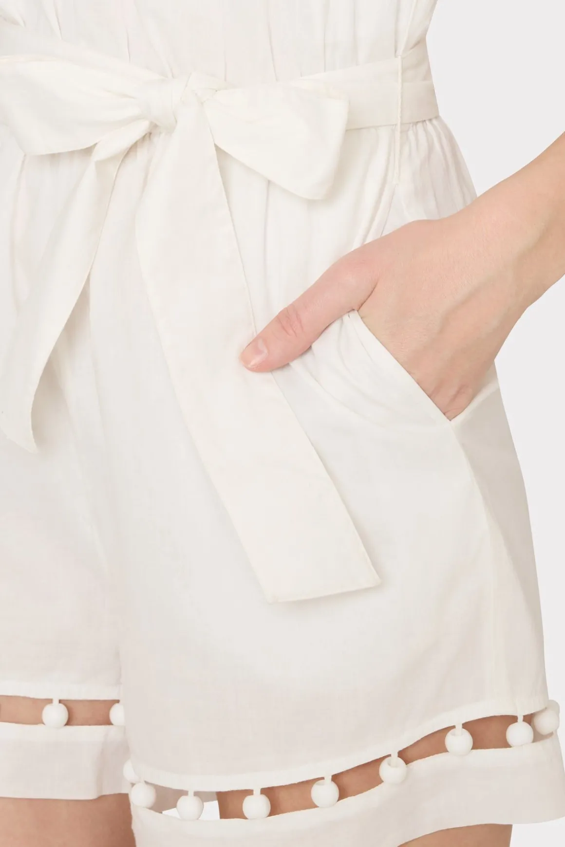 MILLY Jumpsuits & Rompers-Beaded Cotton Voile Romper White