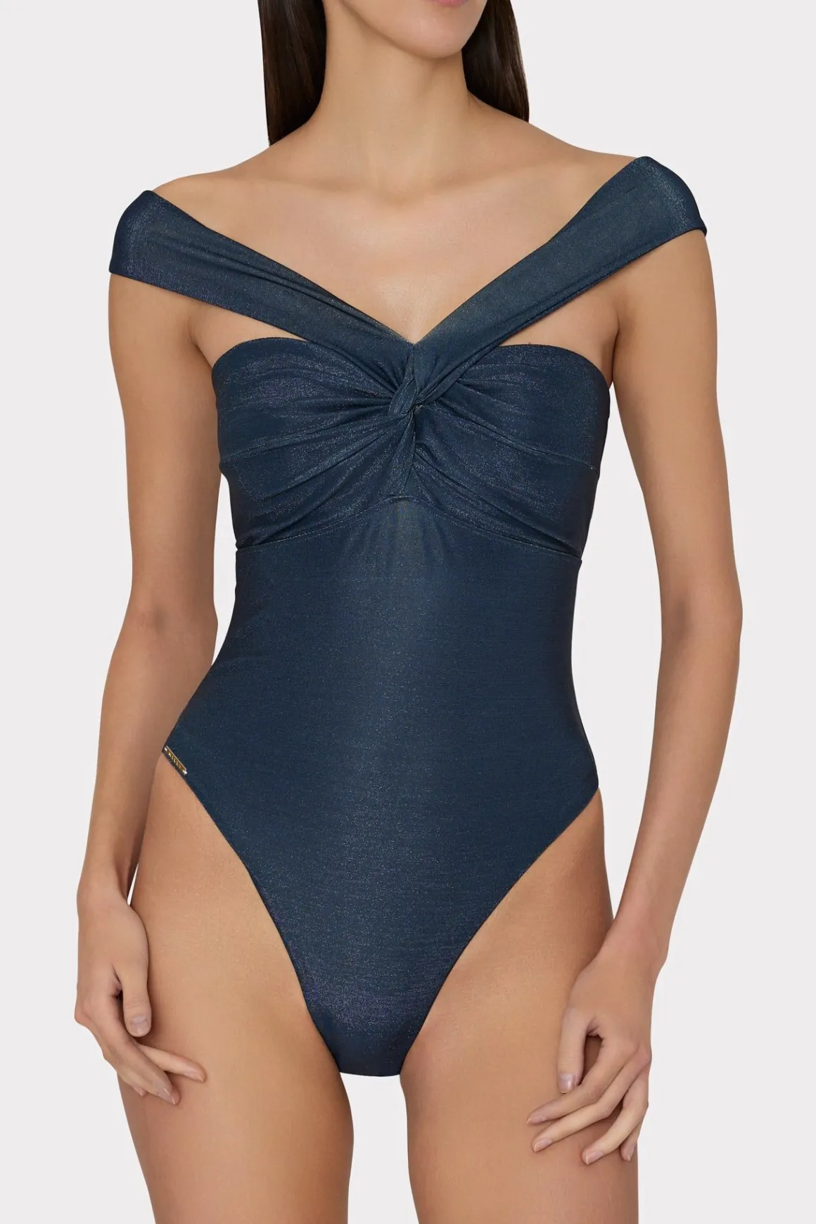 MILLY One Piece Swimsuits-Betsy Bandeau Shimmer One Piece Navy