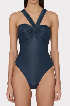 MILLY Jumpsuits & Rompers-Betsy Bandeau Shimmer One Piece Navy