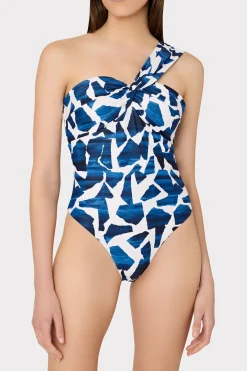 MILLY Jumpsuits & Rompers-Betsy Ocean Puzzle Bandeau One Piece Navy Multi