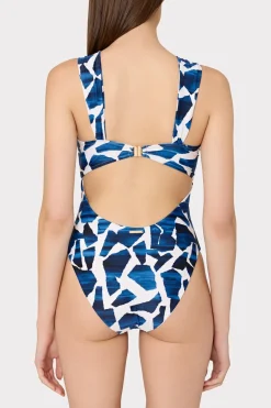 MILLY Jumpsuits & Rompers-Betsy Ocean Puzzle Bandeau One Piece Navy Multi