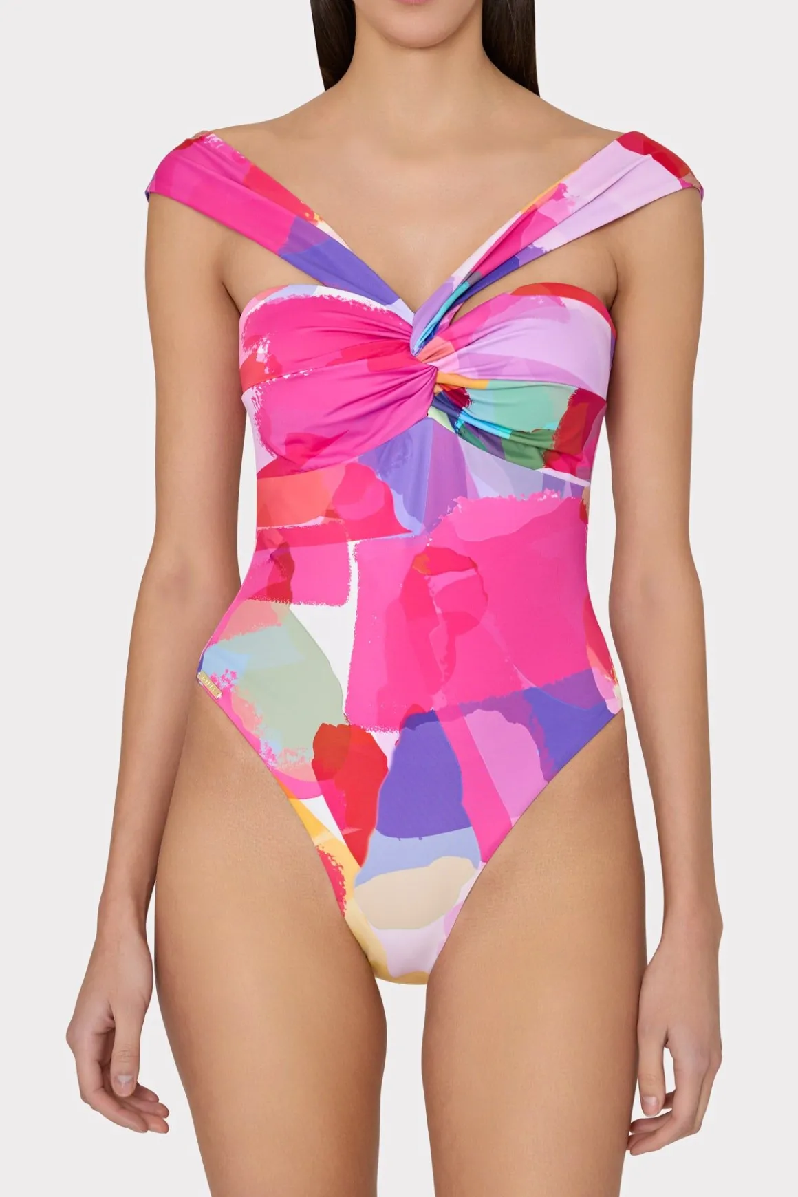 MILLY Jumpsuits & Rompers-Betsy Rainbow Waterfall Draped Bandeau One Piece Multi