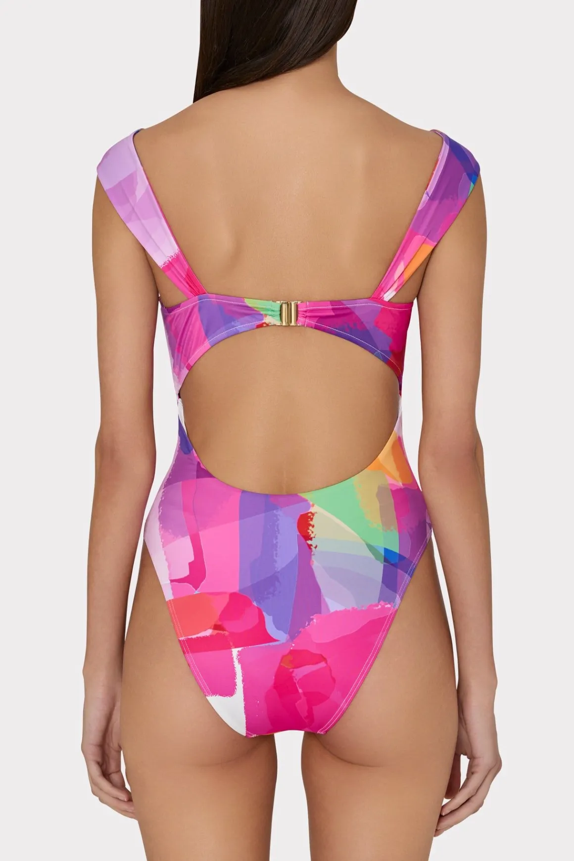 MILLY Jumpsuits & Rompers-Betsy Rainbow Waterfall Draped Bandeau One Piece Multi