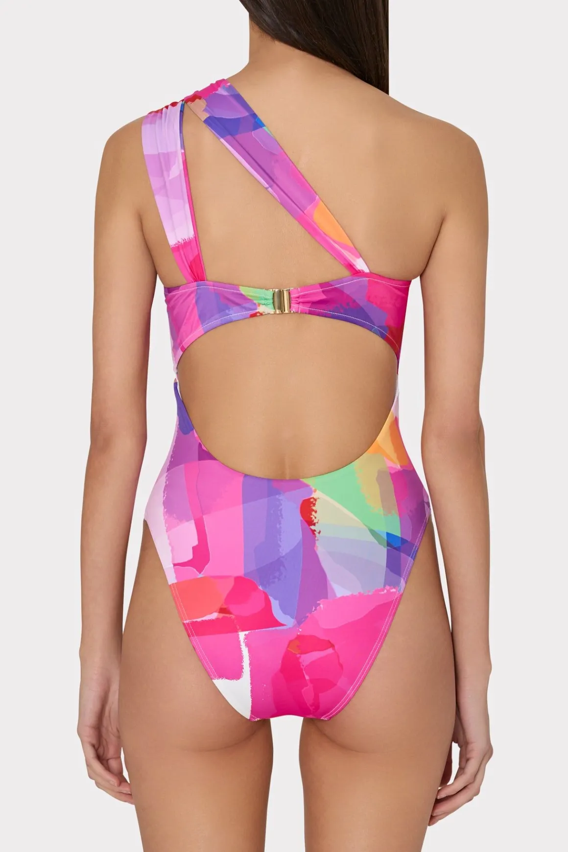 MILLY Jumpsuits & Rompers-Betsy Rainbow Waterfall Draped Bandeau One Piece Multi