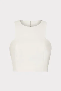 MILLY Tops-Cady Sleeveless Crop Top Ecru