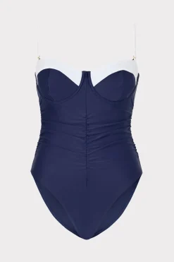 MILLY Jumpsuits & Rompers-Color Block Ruched One Piece Navy/White