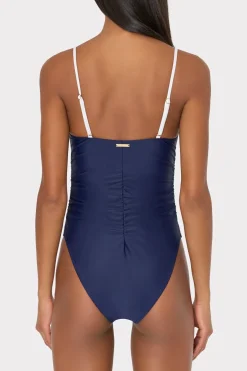 MILLY Jumpsuits & Rompers-Color Block Ruched One Piece Navy/White