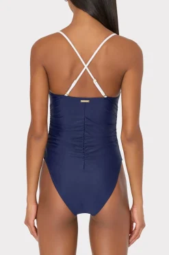 MILLY Jumpsuits & Rompers-Color Block Ruched One Piece Navy/White