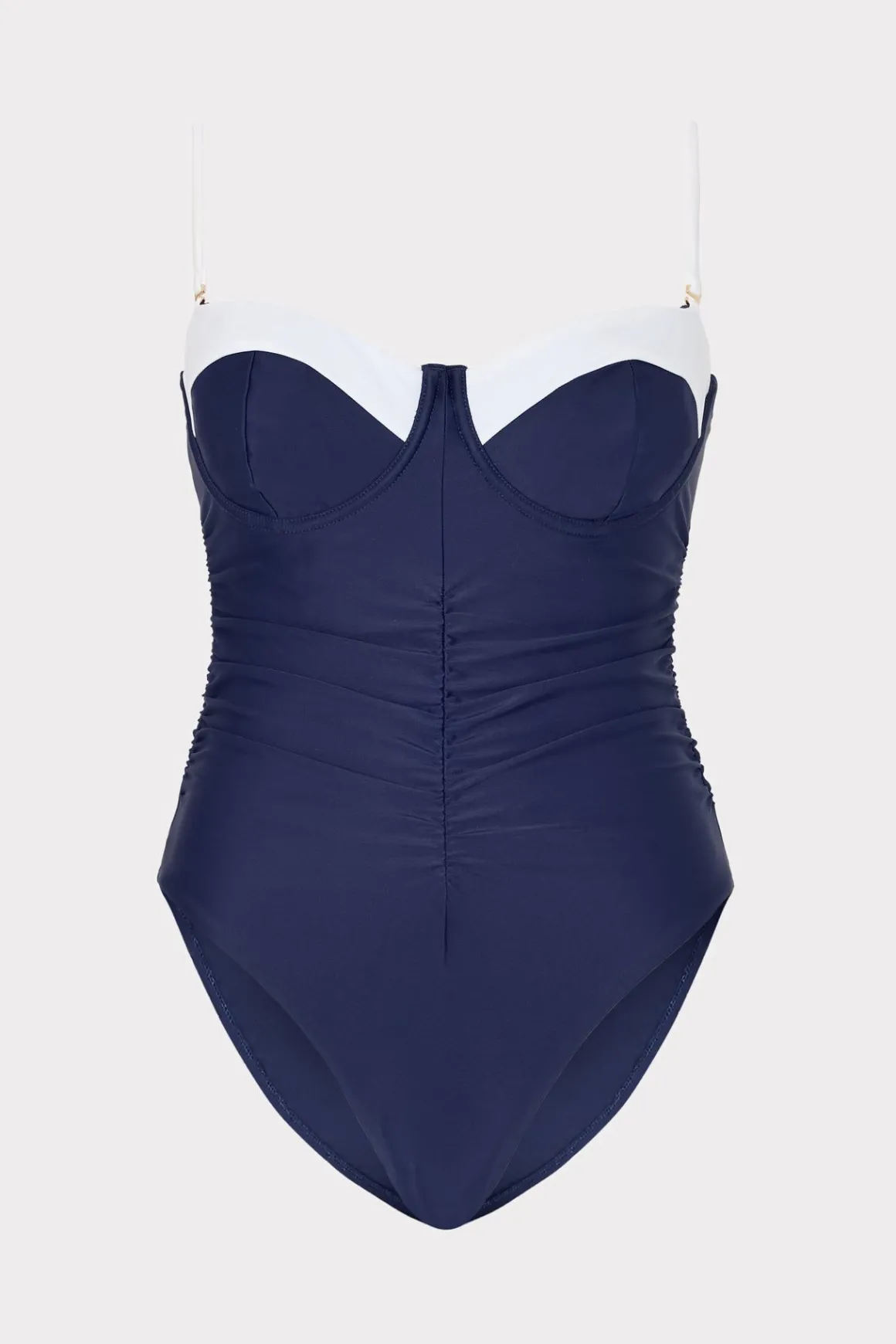 MILLY One Piece Swimsuits-Color Block Ruched One Piece Navy/White
