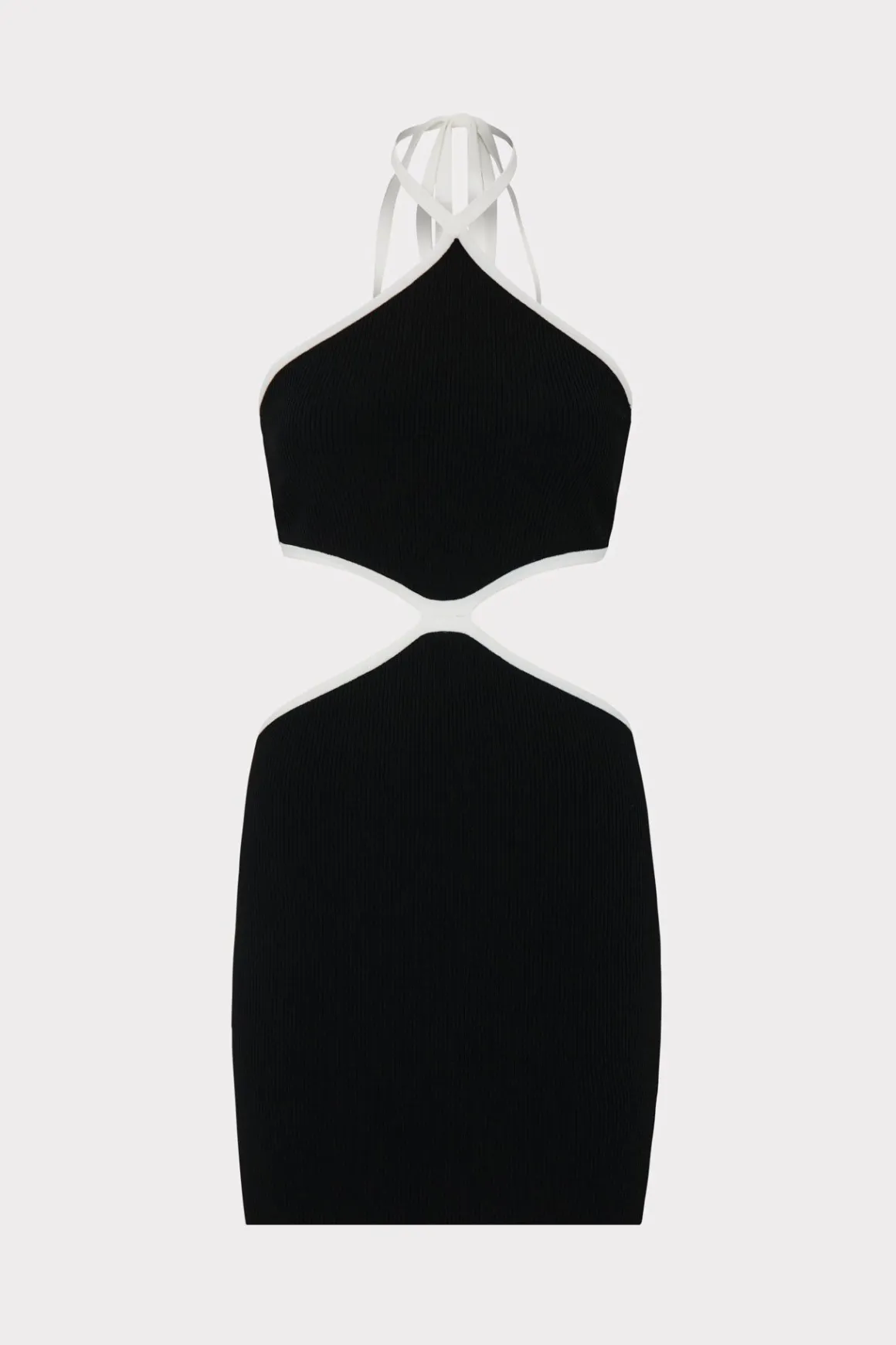 MILLY Knit Dresses-Contrast Trim Halter Mini Dress Black/Ecru