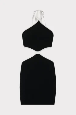 MILLY Sundresses-Contrast Trim Halter Mini Dress Black/Ecru