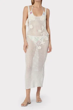 MILLY Cover-Ups-Cover-Up Dress With Seashell Crochet Trim Ecru